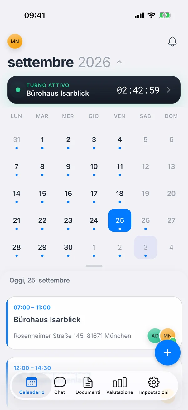 App dipendenti Crew Active: il piano del mese e gli interventi di oggi